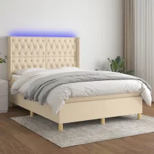   vidaXL krémszínű szövet rugós és LED-es ágy matraccal 140x190cm
