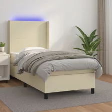   vidaXL krémszínű műbőr rugós ágy matraccal és LED-del 100x200 cm