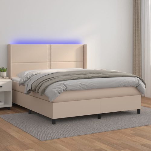 vidaXL cappuccino színű műbőr rugós ágy matraccal és LED-del 160x200cm