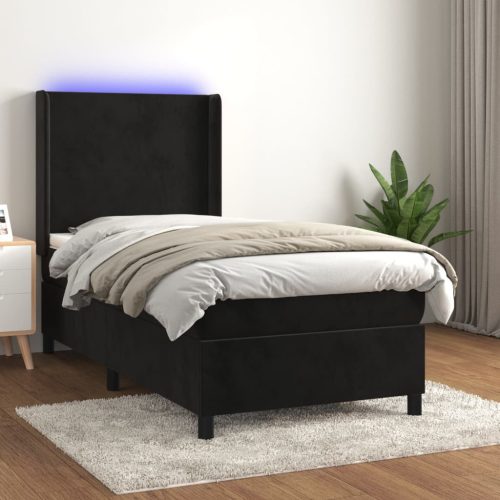 vidaXL fekete bársony rugós és LED-es ágy matraccal 90x190 cm