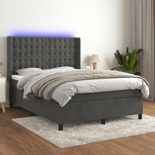 vidaXL sötétszürke bársony rugós és LED-es ágy matraccal 140x190 cm