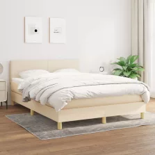   vidaXL krémszínű szövet rugós ágy matraccal 140 x 190 cm