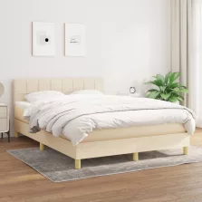   vidaXL krémszínű szövet rugós ágy matraccal 140 x 190 cm