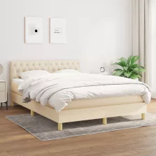   vidaXL krémszínű szövet rugós ágy matraccal 140 x 190 cm