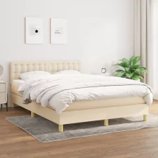   vidaXL krémszínű szövet rugós ágy matraccal 140 x 190 cm