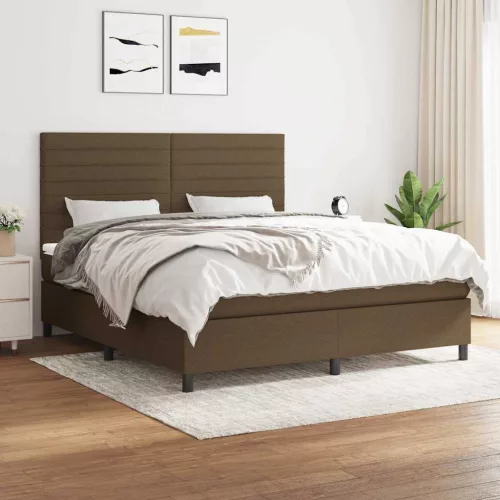 vidaXL sötétbarna szövet rugós ágy matraccal 180 x 200 cm