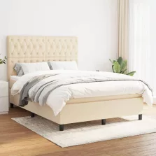   vidaXL krémszínű szövet rugós ágy matraccal 140 x 190 cm