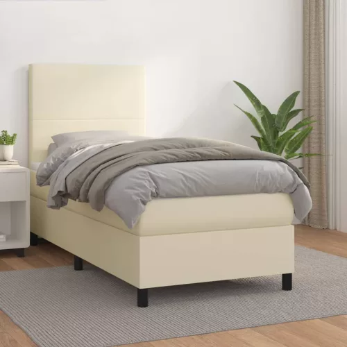 vidaXL krémszínű műbőr rugós ágy matraccal 100 x 200 cm
