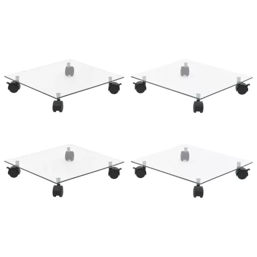 vidaXL 4 db négyzet alakú edzett üveg görgős növénytartó 35 x 35 cm
