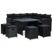   vidaXL 6 részes fekete polyrattan kerti bútorszett párnákkal