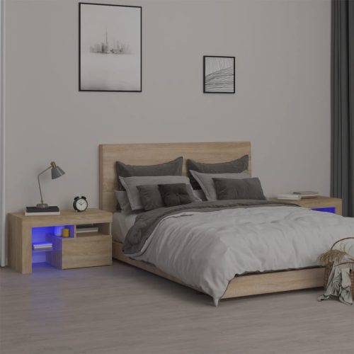 vidaXL 2 db sonoma tölgy színű LED-lámpás éjjeliszekrény 70x36,5x40 cm