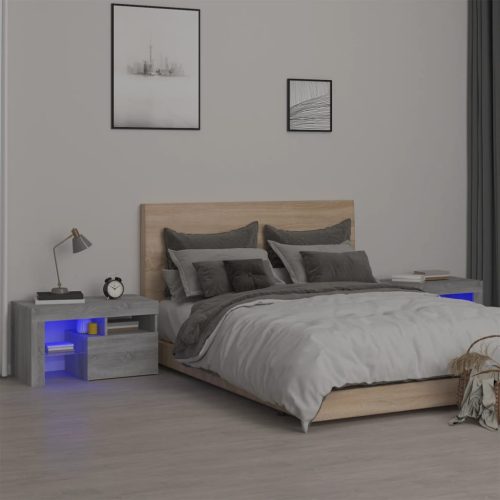 vidaXL 2 db szürke sonoma színű LED-lámpás éjjeliszekrény 70x36,5x40cm