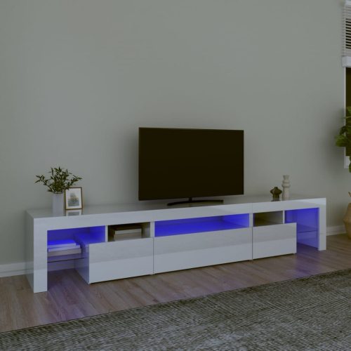 vidaXL magasfényű fehér TV-szekrény LED lámpákkal 215x36,5x40 cm