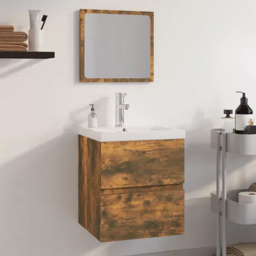 vidaXL füstös tölgy színű szerelt fa fürdőszobai bútorszett