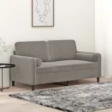   vidaXL 2 személyes világosszürke bársony kanapé párnákkal 140 cm