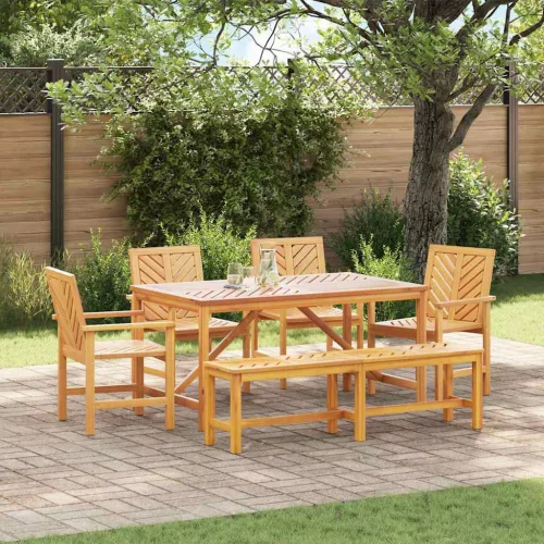 vidaXL Kert étkező szett 6 pcs Barna 150 x 90 x 74 cm tömör akácfa