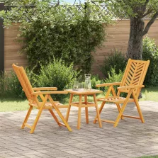 vidaXL Kert étkező szett 3 pcs Barna Tömör Akácfa