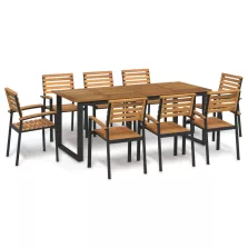   vidaXL 9 részes szürke tömör akácfa és fém kerti étkezőgarnitúra