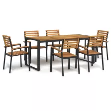   vidaXL 7 részes tömör akácfa és fém kerti étkezőgarnitúra