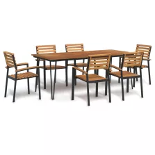   vidaXL 7 részes tömör akácfa és fém kerti étkezőgarnitúra