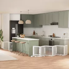   vidaXL fehér nyárfa 15 paneles összecsukható kutyakapu ajtóval 750 cm