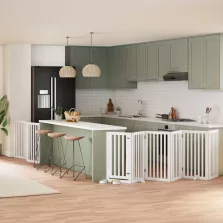   vidaXL fehér nyárfa 9 paneles összecsukható kutyakapu ajtóval 450 cm