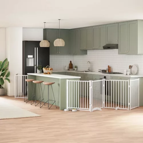 vidaXL fehér nyárfa 8 paneles összecsukható kutyakapu ajtóval 640 cm