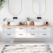   vidaXL világosbarna kezelt tömör fa fürdőszobai pult 200x50x(2-4) cm