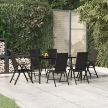 vidaXL 7 részes fekete polyrattan kerti étkezőgarnitúra