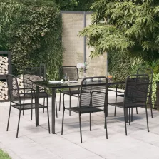   vidaXL 7 részes fekete pamut kötél és acél kerti étkezőgarnitúra
