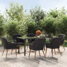 vidaXL 7 részes fekete kerti étkezőgarnitúra párnákkal