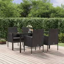   vidaXL 5 részes fekete polyrattan kerti étkezőgarnitúra párnákkal