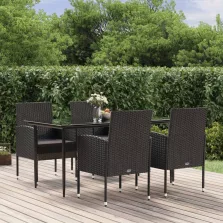   vidaXL 5 részes fekete polyrattan kerti étkezőgarnitúra párnákkal