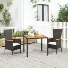   vidaXL 3 részes fekete polyrattan kerti étkezőgarnitúra párnákkal
