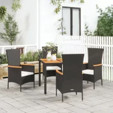   vidaXL 5 részes fekete polyrattan kerti étkezőgarnitúra párnákkal