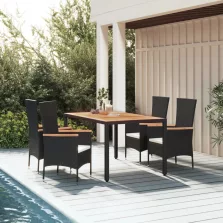   vidaXL 5 részes fekete polyrattan kerti étkezőgarnitúra párnákkal