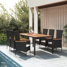   vidaXL 7 részes fekete polyrattan kerti étkezőgarnitúra párnával