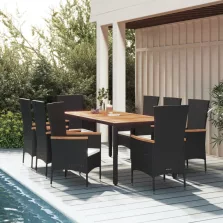   vidaXL 9 részes fekete polyrattan kerti étkezőgarnitúra párnákkal