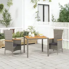   vidaXL 3 részes szürke polyrattan kerti étkezőgarnitúra párnával
