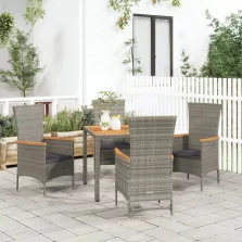   vidaXL 5 részes szürke polyrattan kerti étkezőgarnitúra párnával