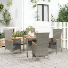   vidaXL 5 részes szürke polyrattan kerti étkezőgarnitúra párnával