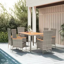   vidaXL 7 részes szürke polyrattan kerti étkezőgarnitúra párnával