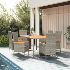   vidaXL 7 részes szürke polyrattan kerti étkezőgarnitúra párnával