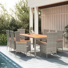   vidaXL 9 részes szürke polyrattan kerti étkezőgarnitúra párnával