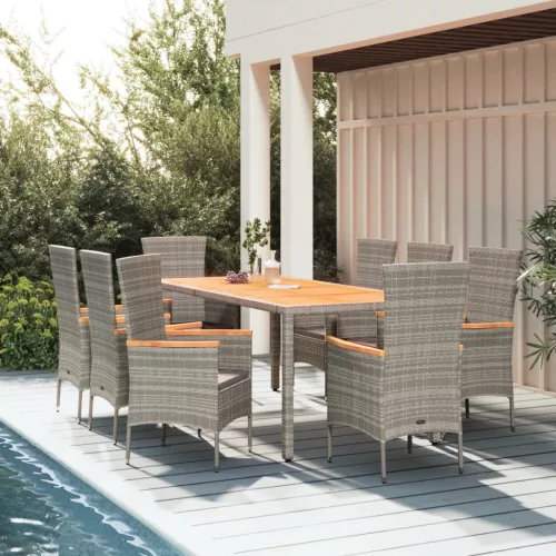 vidaXL 9 részes szürke polyrattan kerti étkezőgarnitúra párnával
