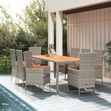   vidaXL 9 részes szürke polyrattan kerti étkezőgarnitúra párnával