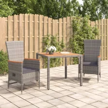   vidaXL 3 részes szürke polyrattan kerti étkezőgarnitúra párnával