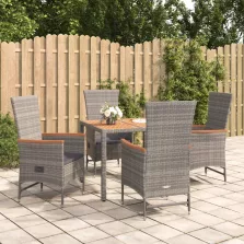   vidaXL 5 részes szürke polyrattan kerti étkezőgarnitúra párnával