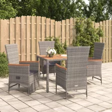   vidaXL 5 részes szürke polyrattan kerti étkezőgarnitúra párnával