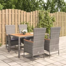   vidaXL 5 részes szürke polyrattan kerti étkezőgarnitúra párnával